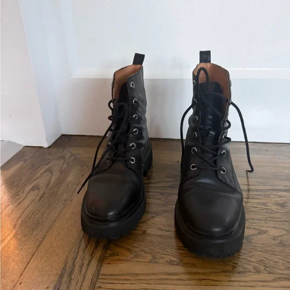 Madewell Rayna Black Leather Combat Boots Size 10 - Picture 4 of 4